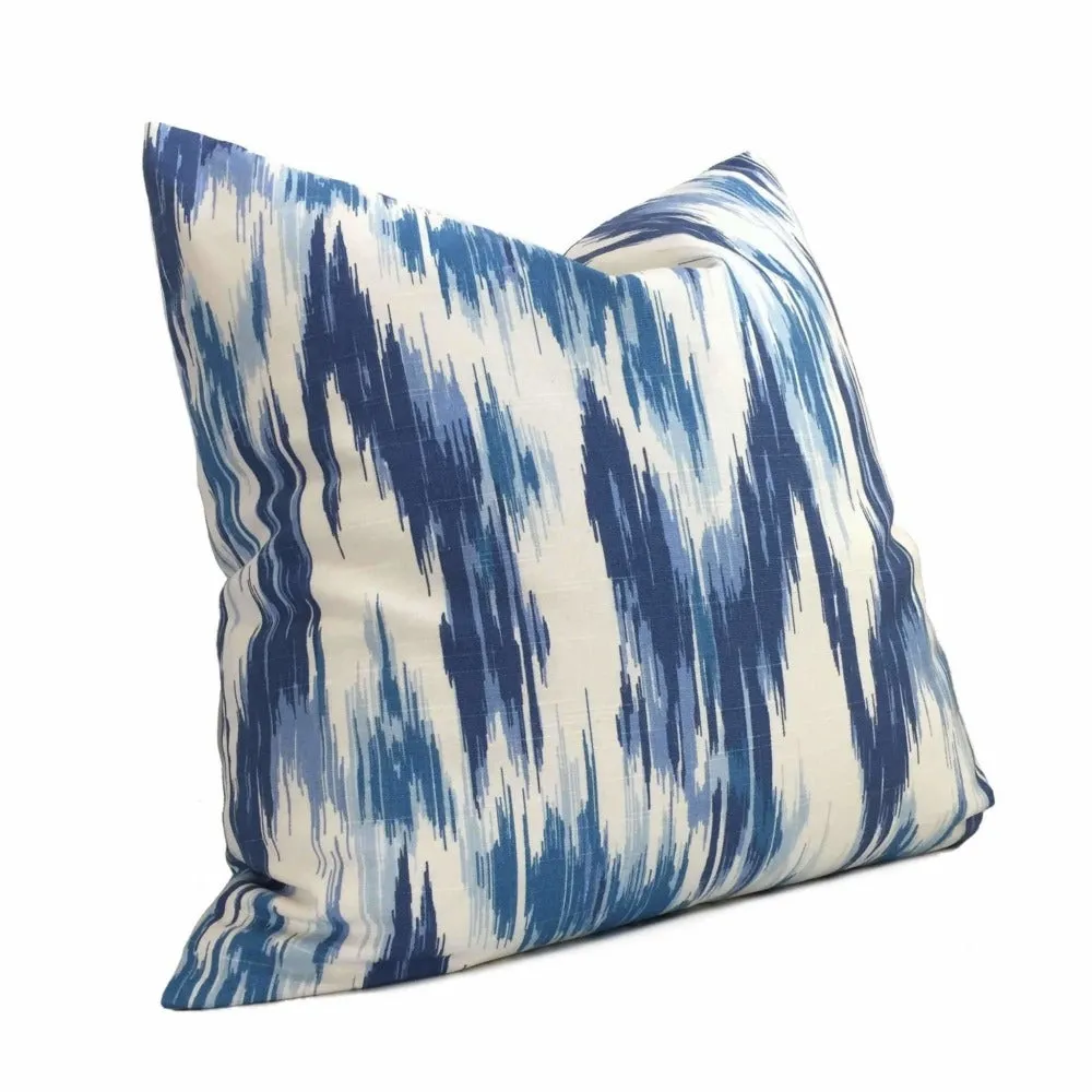 (CLEARANCE) Designer Blue White Abstract Ikat Cotton Print Pillow Cover