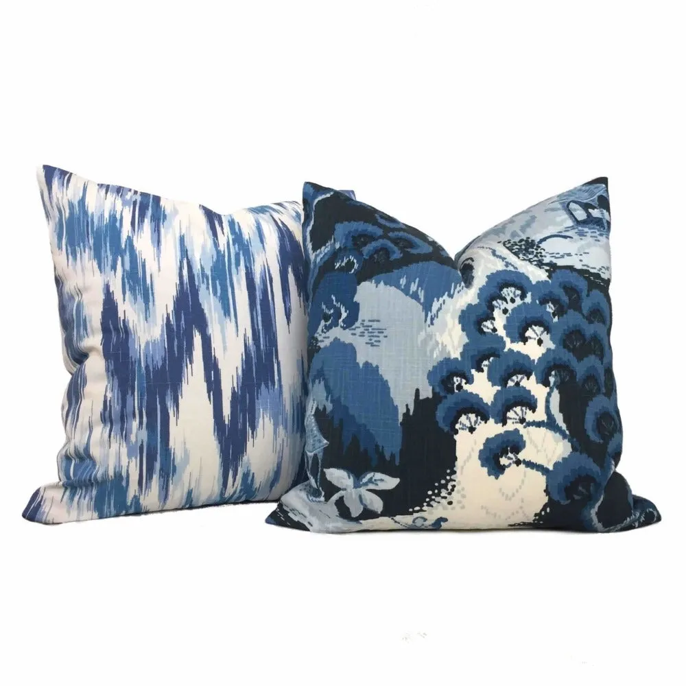 (CLEARANCE) Designer Blue White Abstract Ikat Cotton Print Pillow Cover