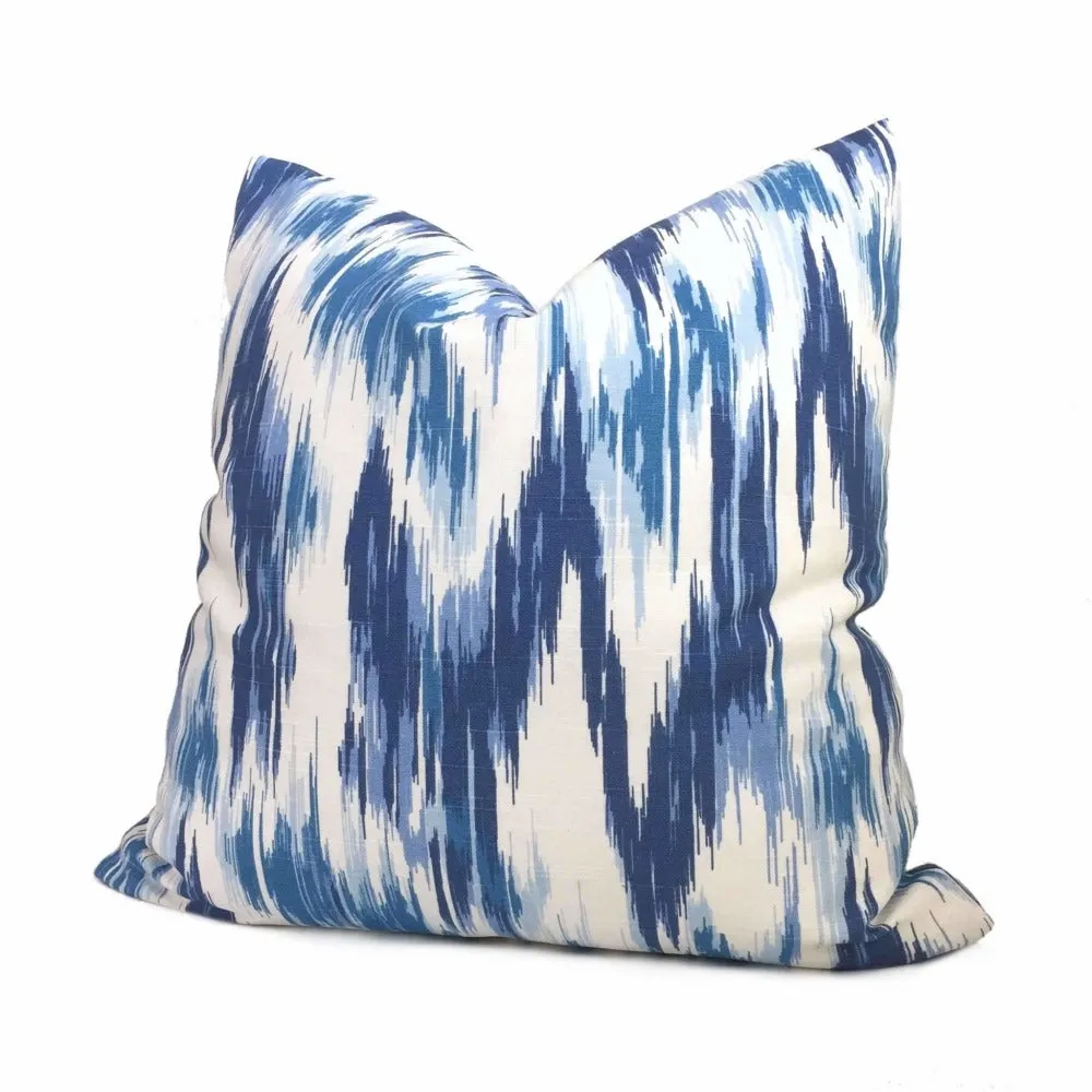 (CLEARANCE) Designer Blue White Abstract Ikat Cotton Print Pillow Cover