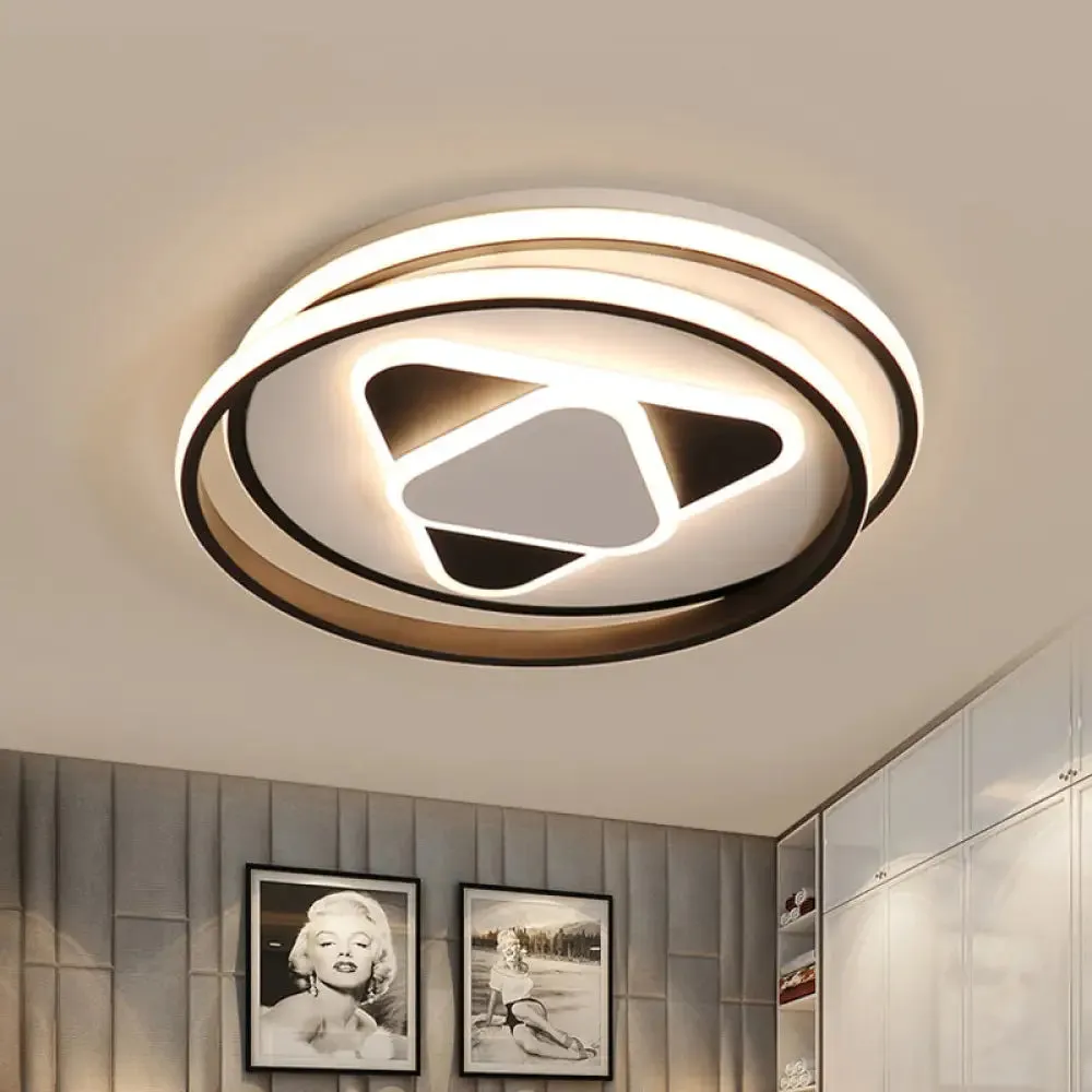 Contemporary Black Triangle Flush Mount LED Ceiling Light - 16.5"/20.5" Wide - Warm/3 Color Lighting