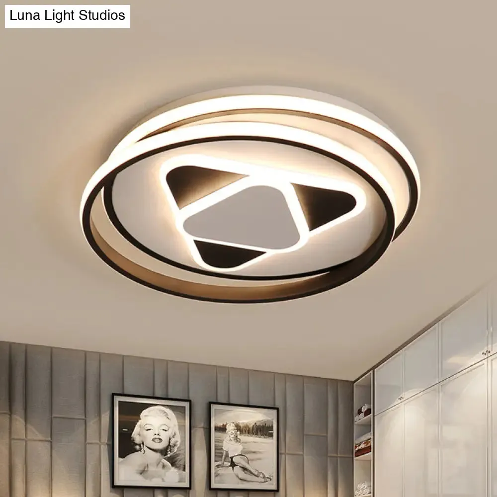 Contemporary Black Triangle Flush Mount LED Ceiling Light - 16.5"/20.5" Wide - Warm/3 Color Lighting