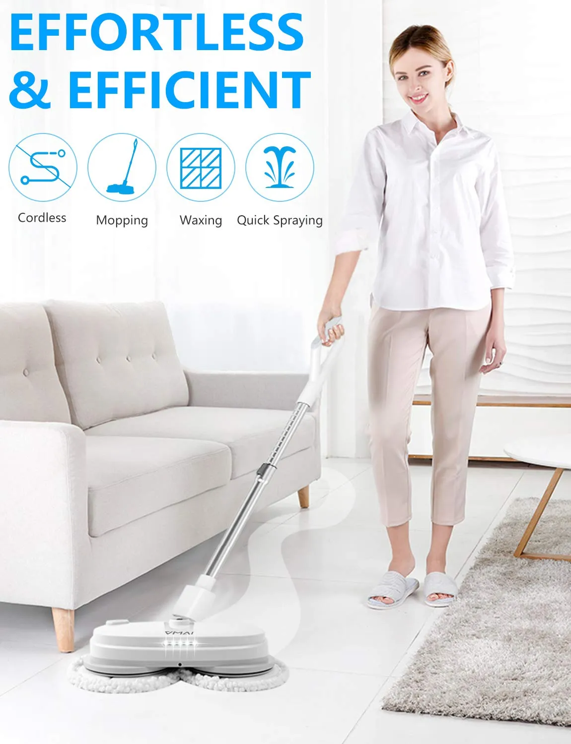 Cordless Electric Spin Mop With Water Tank & Led Headlight for Hardwood Floors