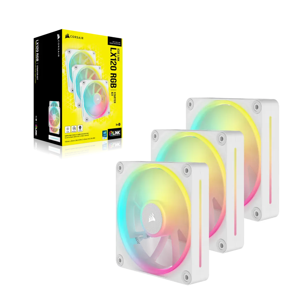 Corsair iCUE LINK LX120 RGB STARTER White 120mm PWM PC Case Fan Triple Fan Kit (3件裝) (CO-9051030-WW)