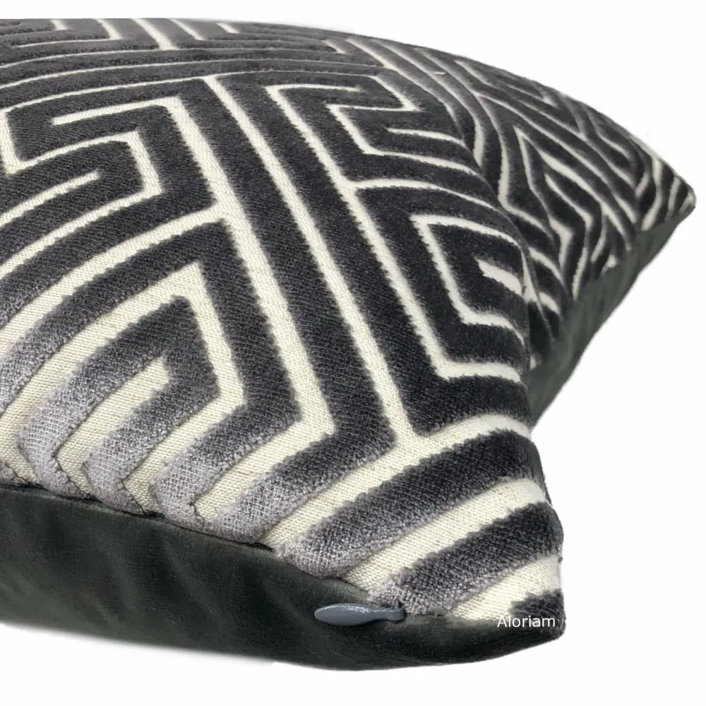 Delphi Dark Gray Greek Key Cut Velvet Pillow Cover