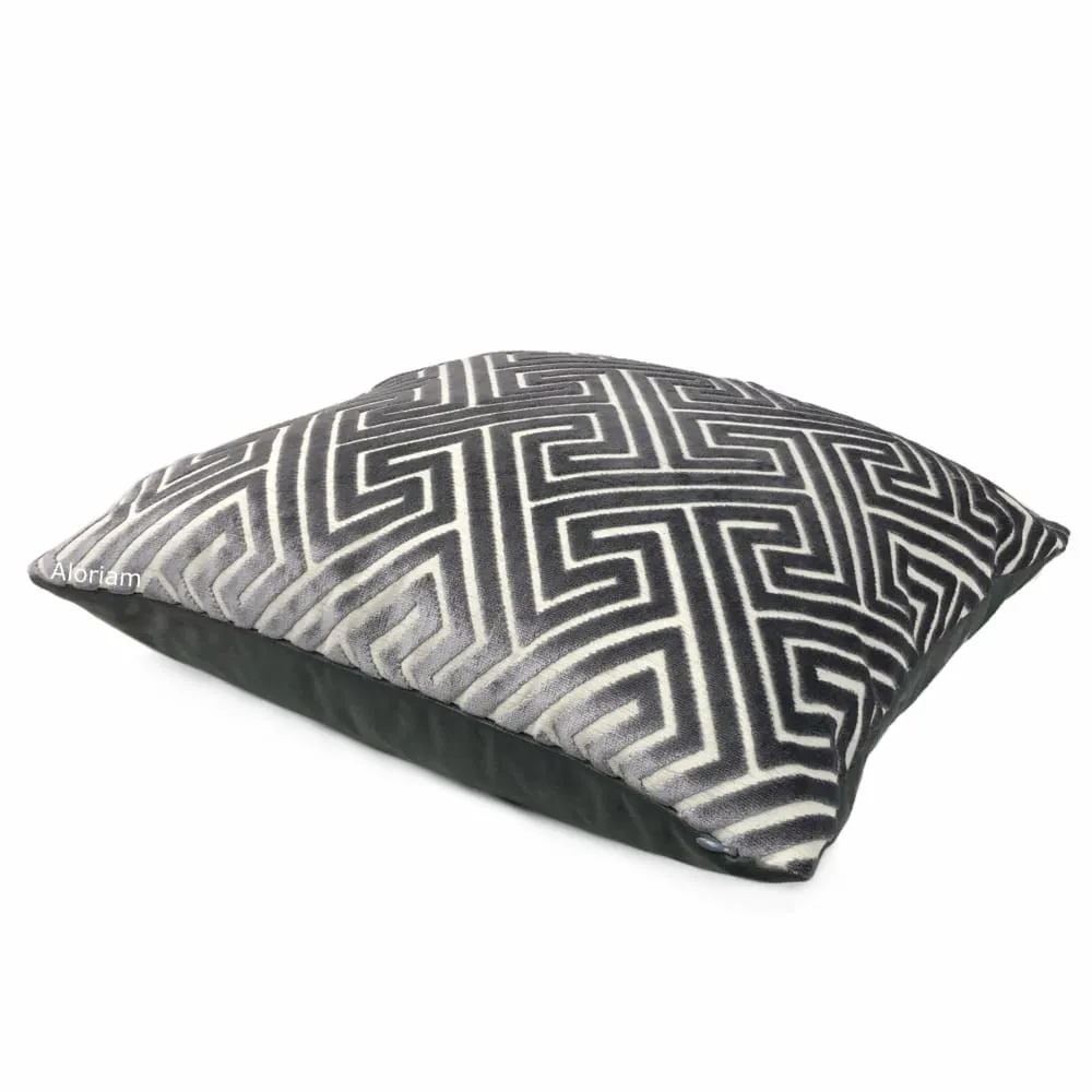 Delphi Dark Gray Greek Key Cut Velvet Pillow Cover