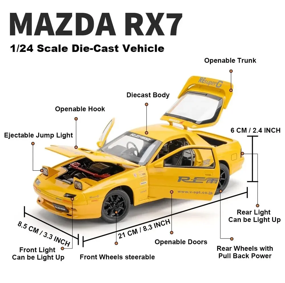 DIE CAST METAL CAR MAZDA RX7 WITH FAMOUS POPUP HEADLIGHT FUNCTION WITH LIGHT & MUSIC FOR KIDS BEST BIRTHDAY GIFT FOR KIDS  [ COLOR AS PER STOCK ]