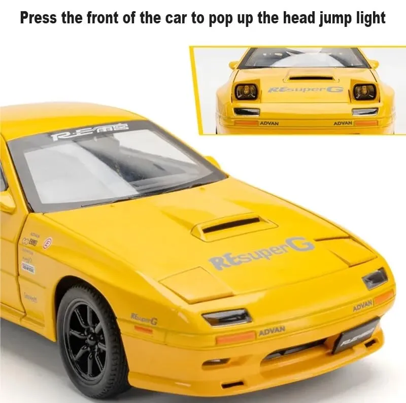 DIE CAST METAL CAR MAZDA RX7 WITH FAMOUS POPUP HEADLIGHT FUNCTION WITH LIGHT & MUSIC FOR KIDS BEST BIRTHDAY GIFT FOR KIDS  [ COLOR AS PER STOCK ]