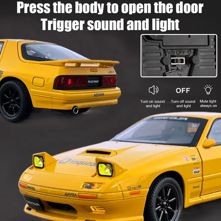 DIE CAST METAL CAR MAZDA RX7 WITH FAMOUS POPUP HEADLIGHT FUNCTION WITH LIGHT & MUSIC FOR KIDS BEST BIRTHDAY GIFT FOR KIDS  [ COLOR AS PER STOCK ]