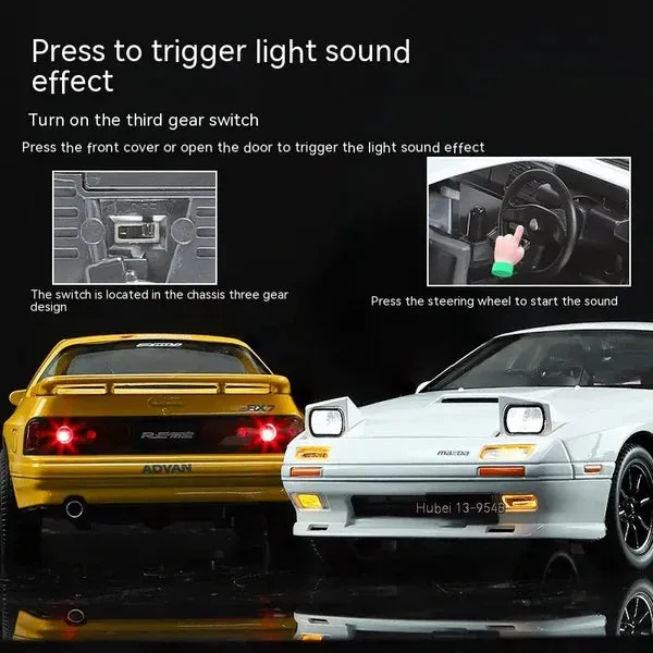 DIE CAST METAL CAR MAZDA RX7 WITH FAMOUS POPUP HEADLIGHT FUNCTION WITH LIGHT & MUSIC FOR KIDS BEST BIRTHDAY GIFT FOR KIDS  [ COLOR AS PER STOCK ]