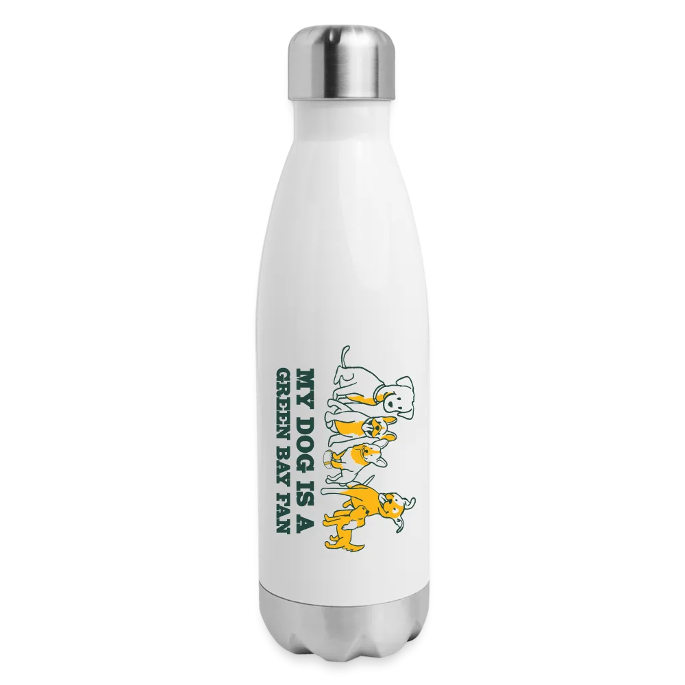 Dog is a GB Fan Insulated Stainless Steel Water Bottle