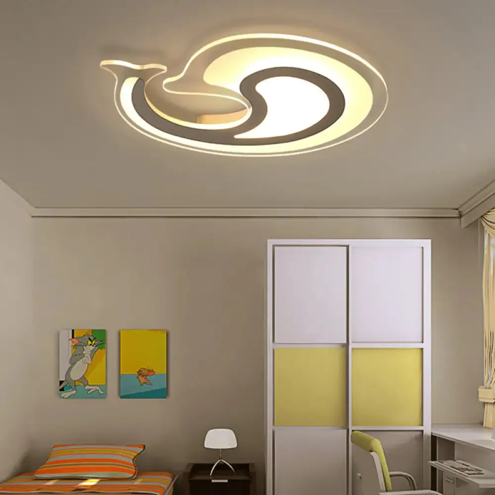 Dolphin LED Ceiling Light for Theme Parks and Bathrooms - Acrylic Animal Flush Fixture in White