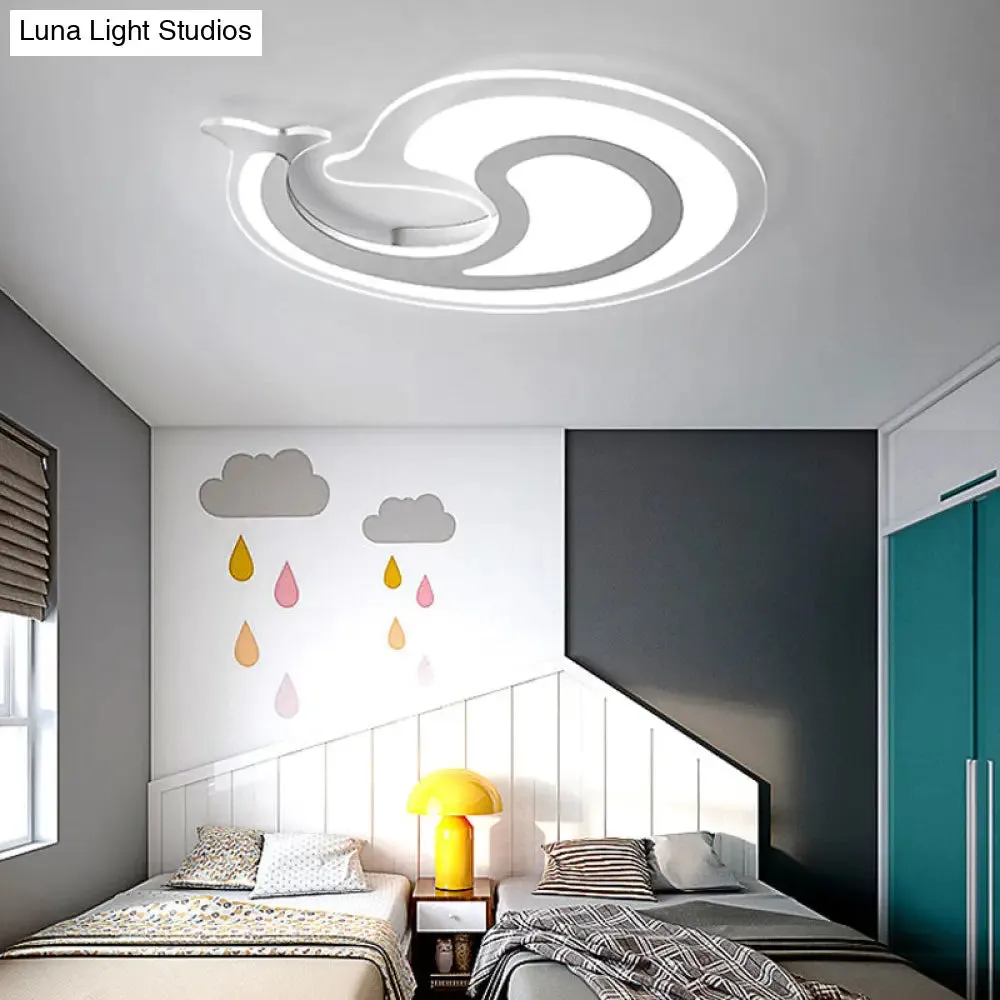 Dolphin LED Ceiling Light for Theme Parks and Bathrooms - Acrylic Animal Flush Fixture in White