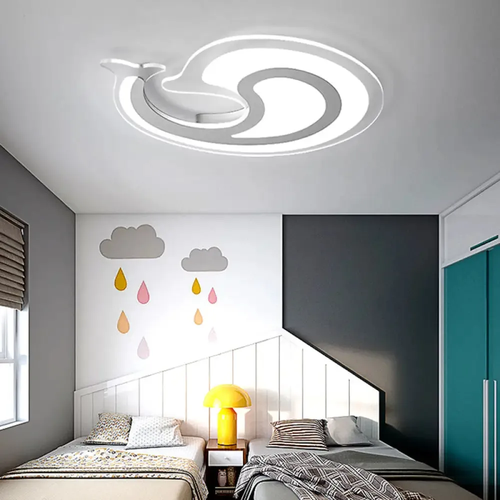 Dolphin LED Ceiling Light for Theme Parks and Bathrooms - Acrylic Animal Flush Fixture in White