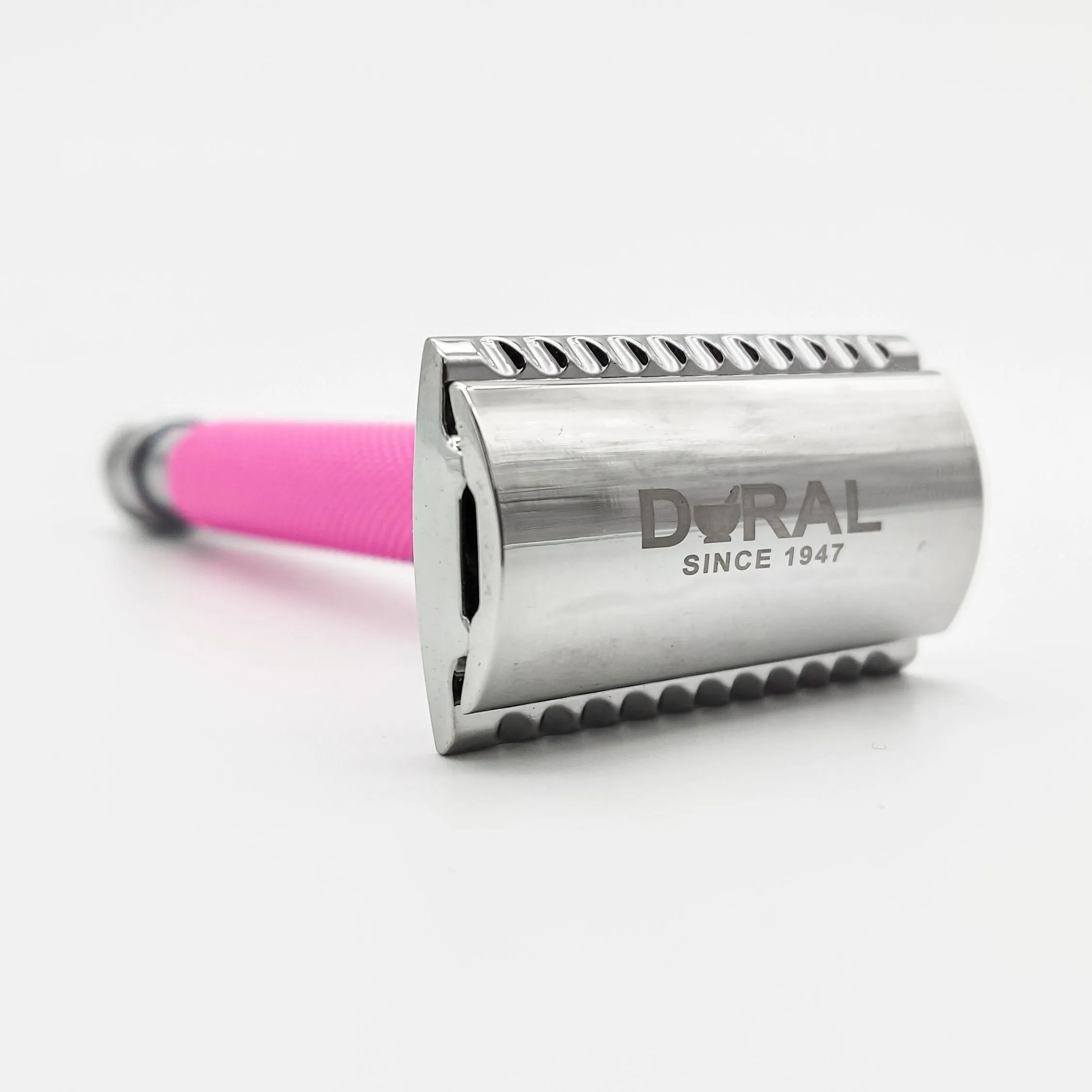 Dural Heavy Stroud Head Double Edge Safety Razor Duty Pink/Silver   Pouch