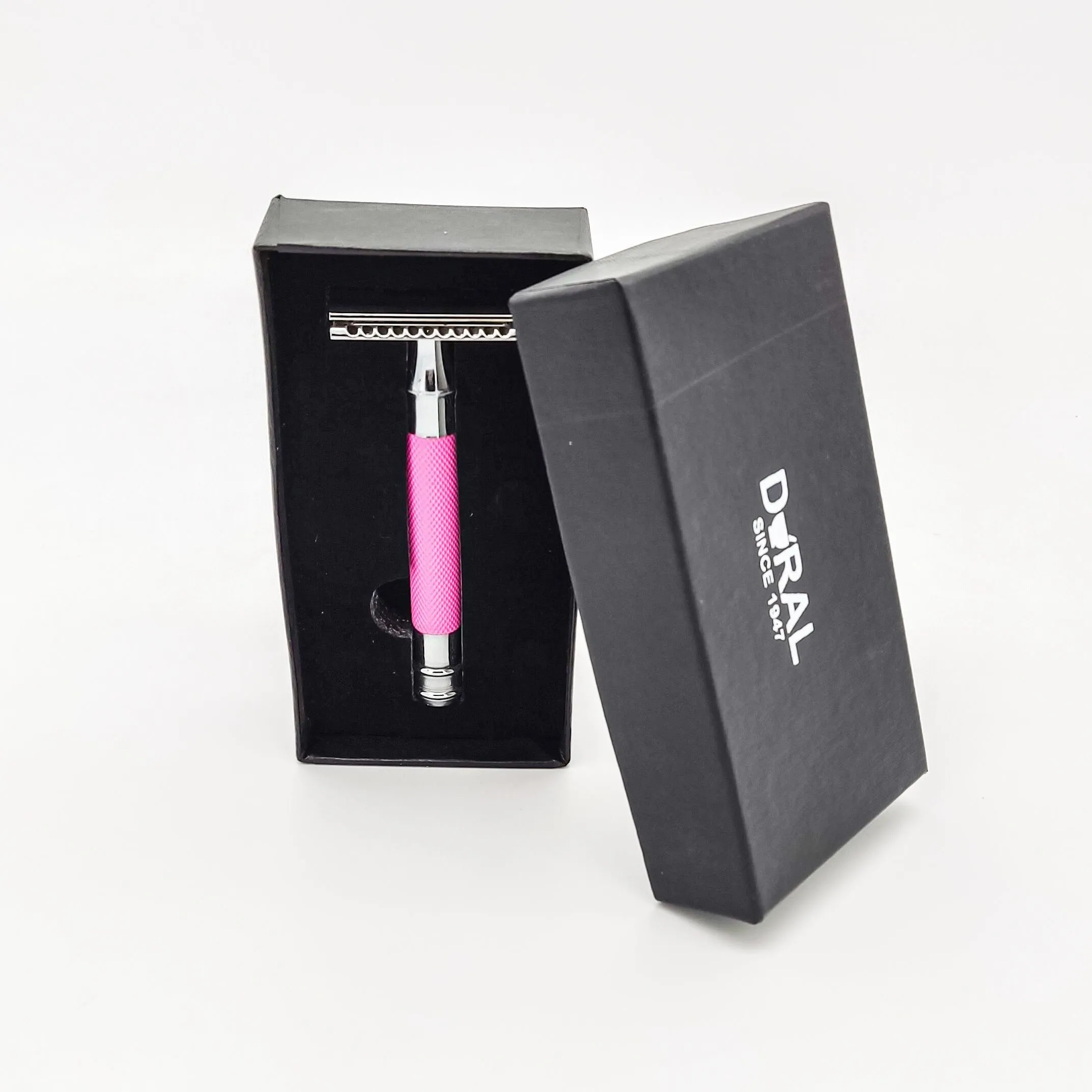 Dural Heavy Stroud Head Double Edge Safety Razor Duty Pink/Silver   Pouch