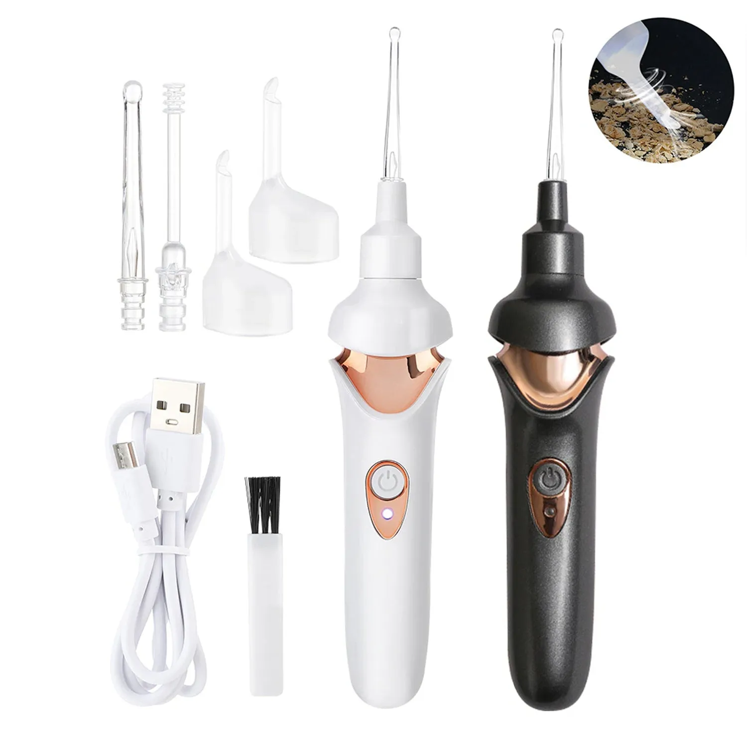 EAR SUCTION DEVICE, PORTABLE COMFORTABLE EFFICIENT AUTOMATIC ELECTRIC VACUUM SOFT EAR PICK EAR CLEANER EASY EARWAX REMOVER SOFT PREVENT EAR-PICK CLEAN TOOLS SET FOR ADULTS KIDS