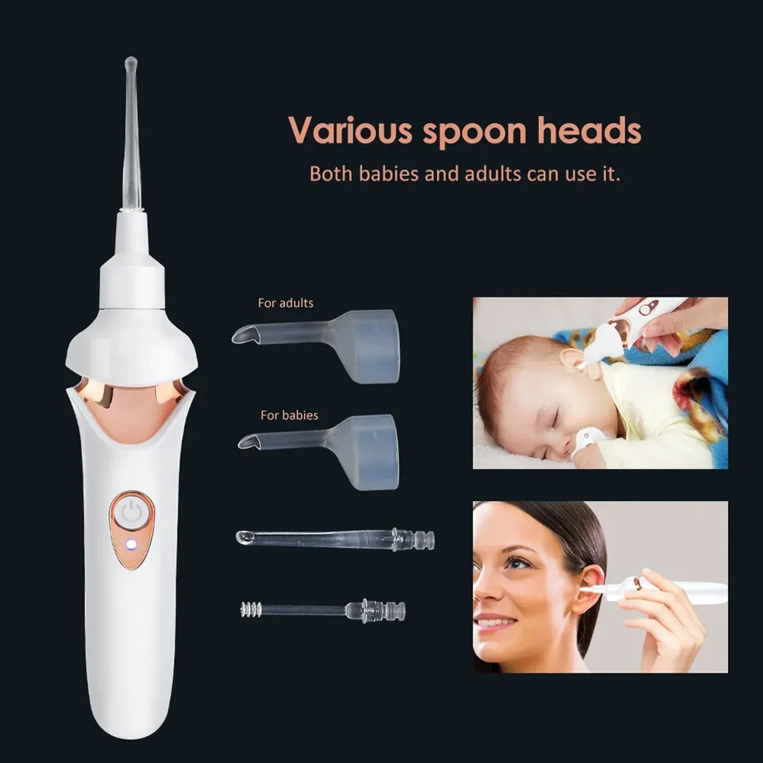 EAR SUCTION DEVICE, PORTABLE COMFORTABLE EFFICIENT AUTOMATIC ELECTRIC VACUUM SOFT EAR PICK EAR CLEANER EASY EARWAX REMOVER SOFT PREVENT EAR-PICK CLEAN TOOLS SET FOR ADULTS KIDS