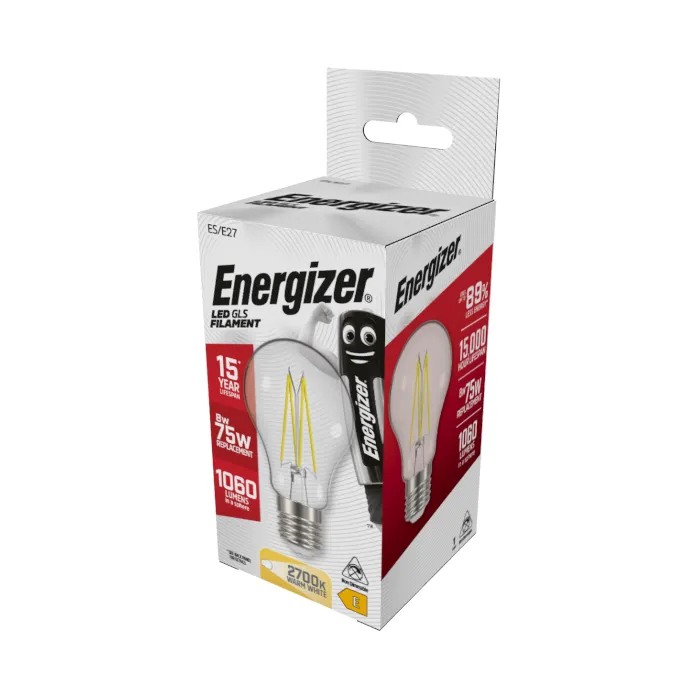 Energizer 8W E27 Standard GLS Filament - 1060lm - 2700K