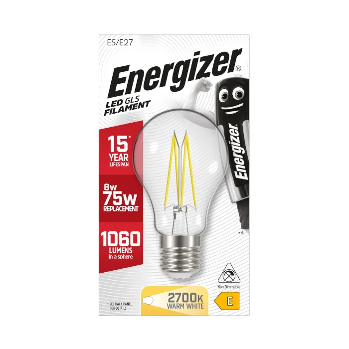 Energizer 8W E27 Standard GLS Filament - 1060lm - 2700K