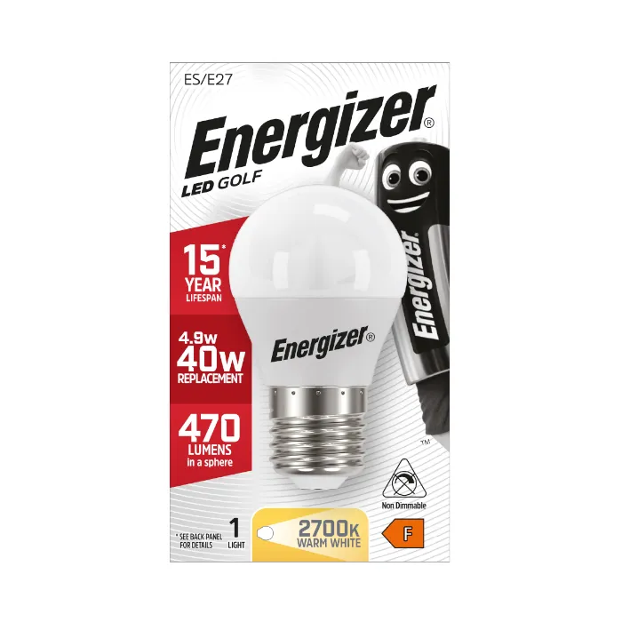 Energizer E27 Golf Ball LED Bulb - 470lm - 6500K (40w Replacement)