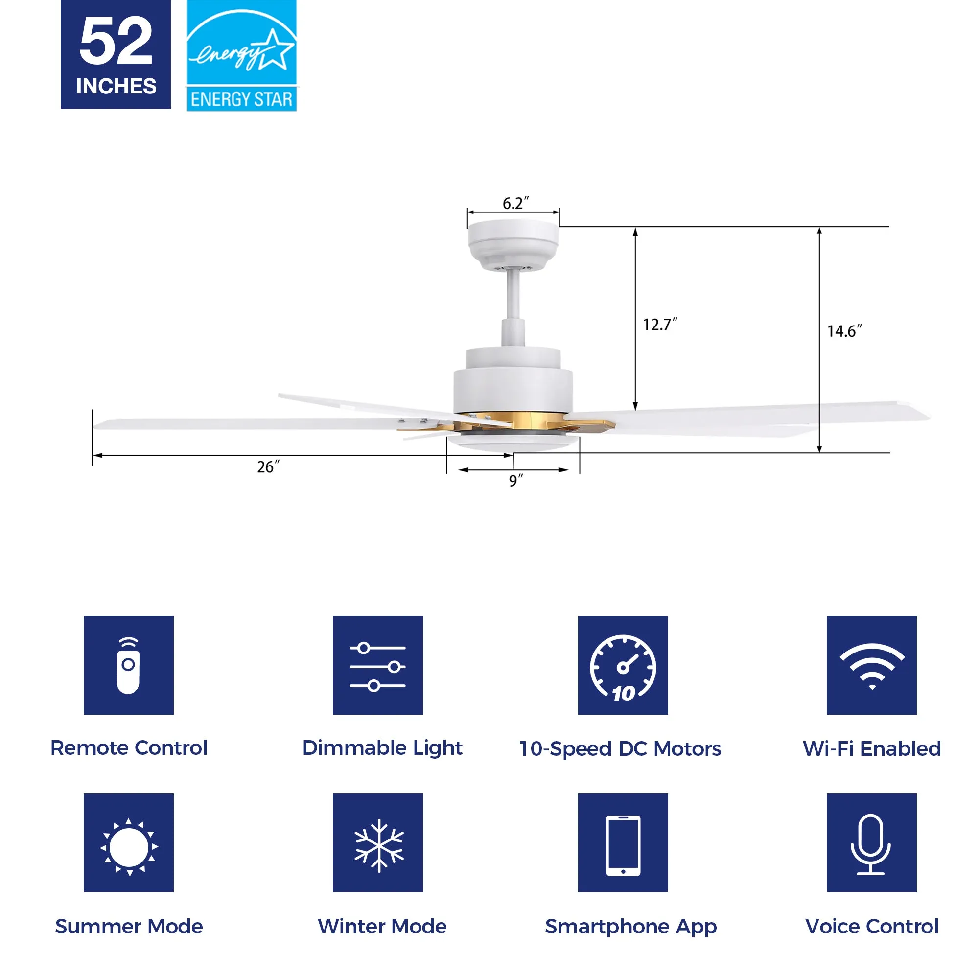 Essex Smart Outdoor Ceiling Fan with Dimmable LED Light Remote 52 Inch