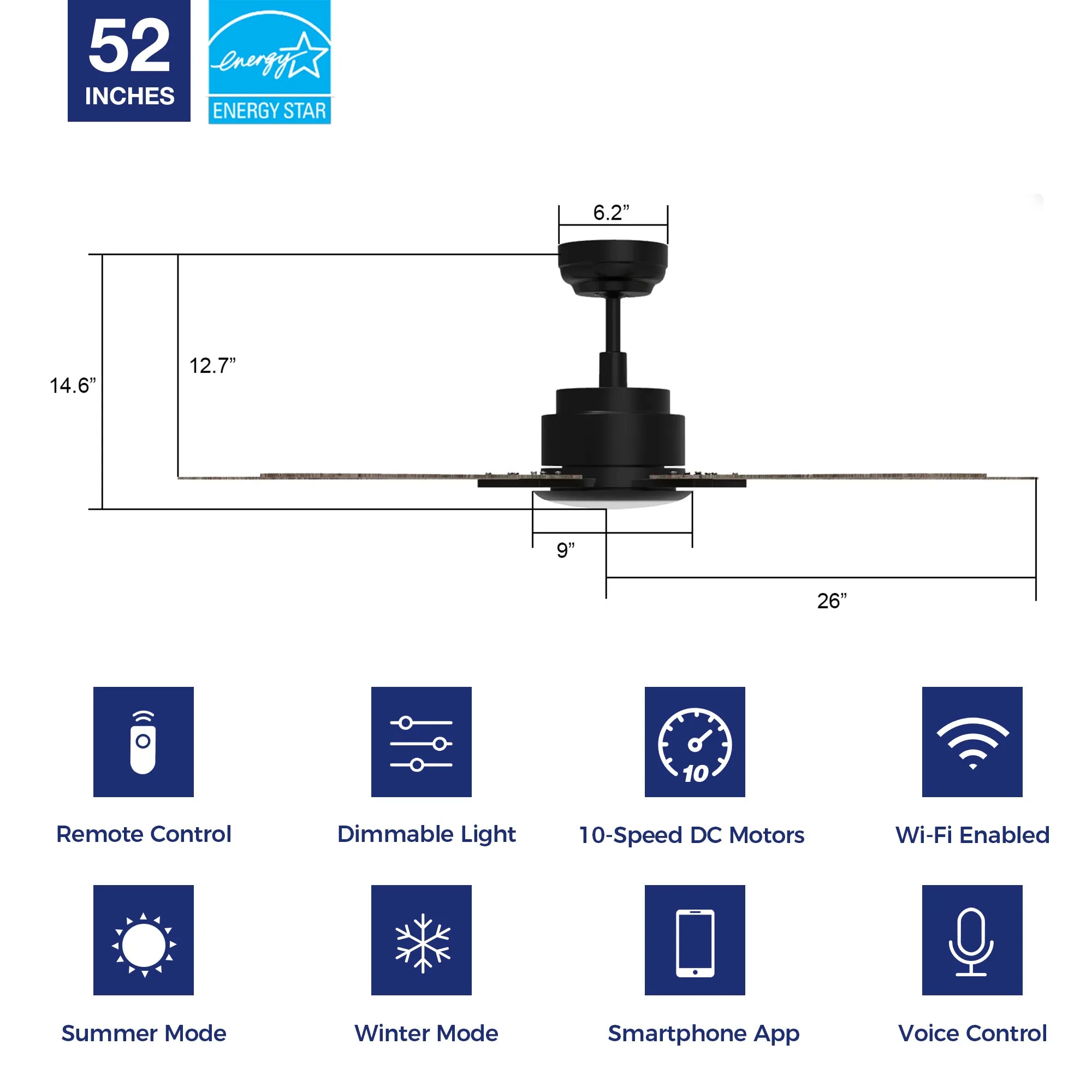 Essex Smart Outdoor Ceiling Fan with Dimmable LED Light Remote 52 Inch