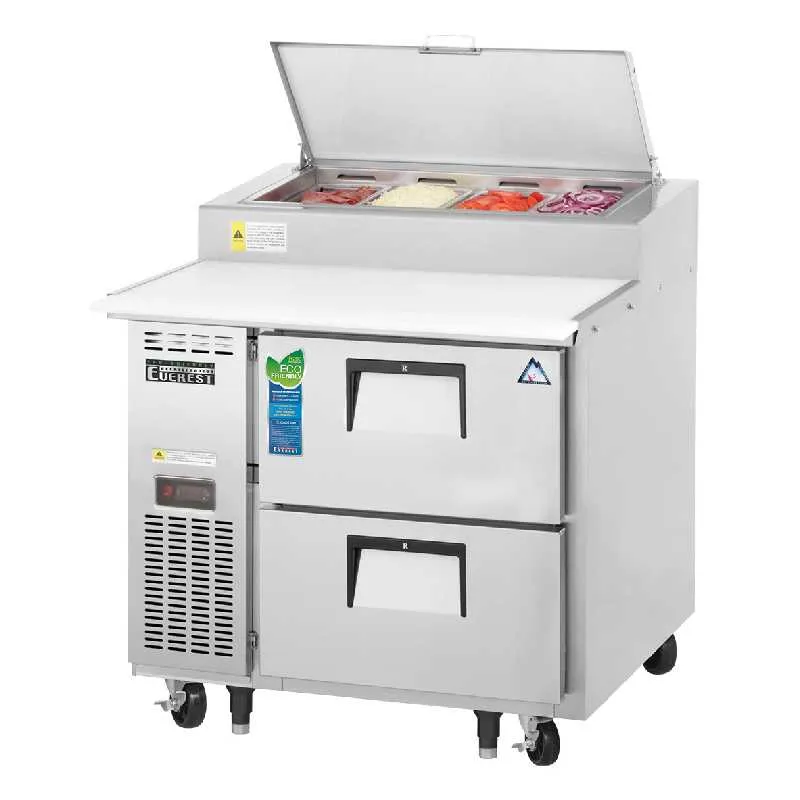 Everest - EPPR1-D2, Commercial 35" 4 Pan Pizza Prep Table Refrigerator