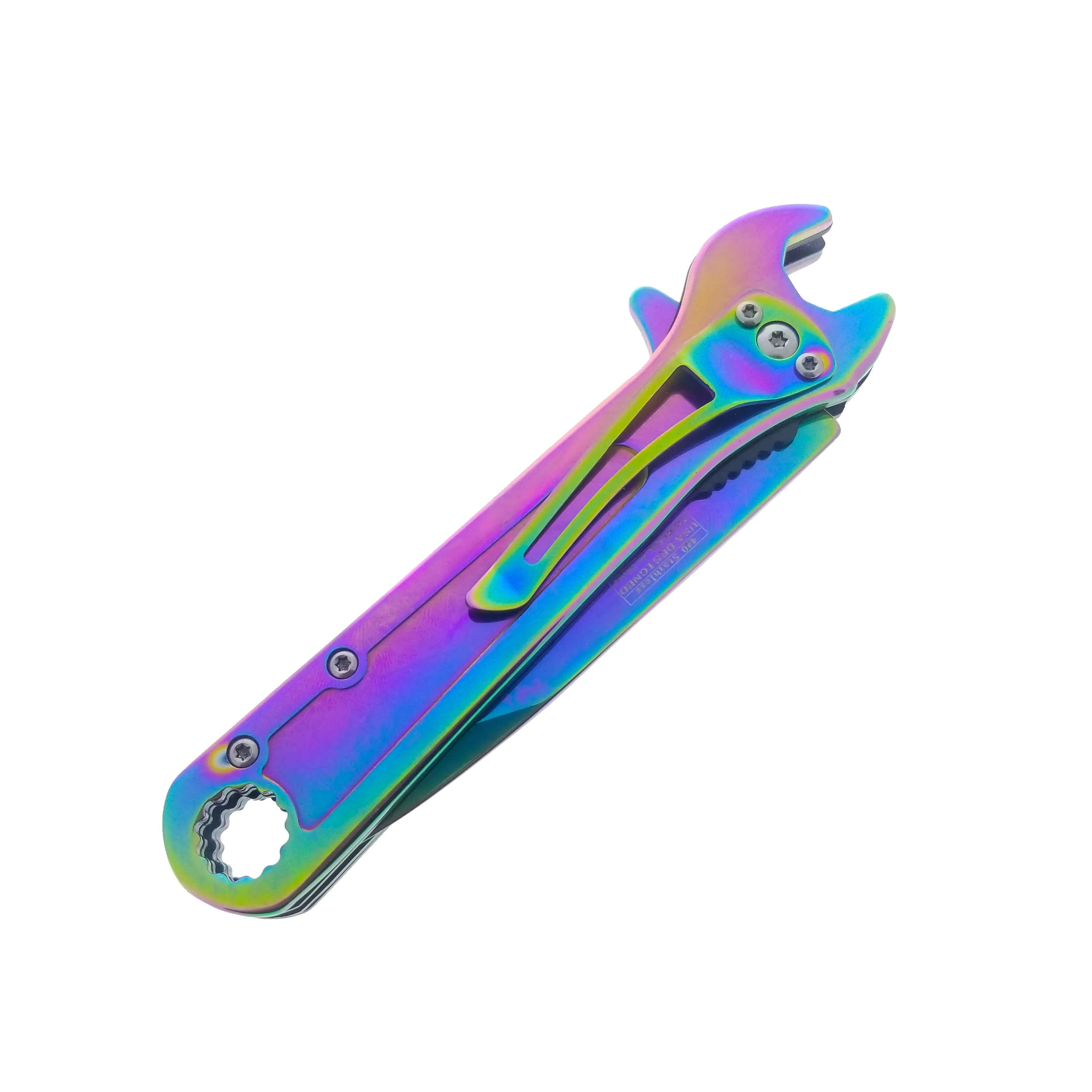 Falcon 5" Rainbow Adjustable Wrench Handle Spring Assisted Knife