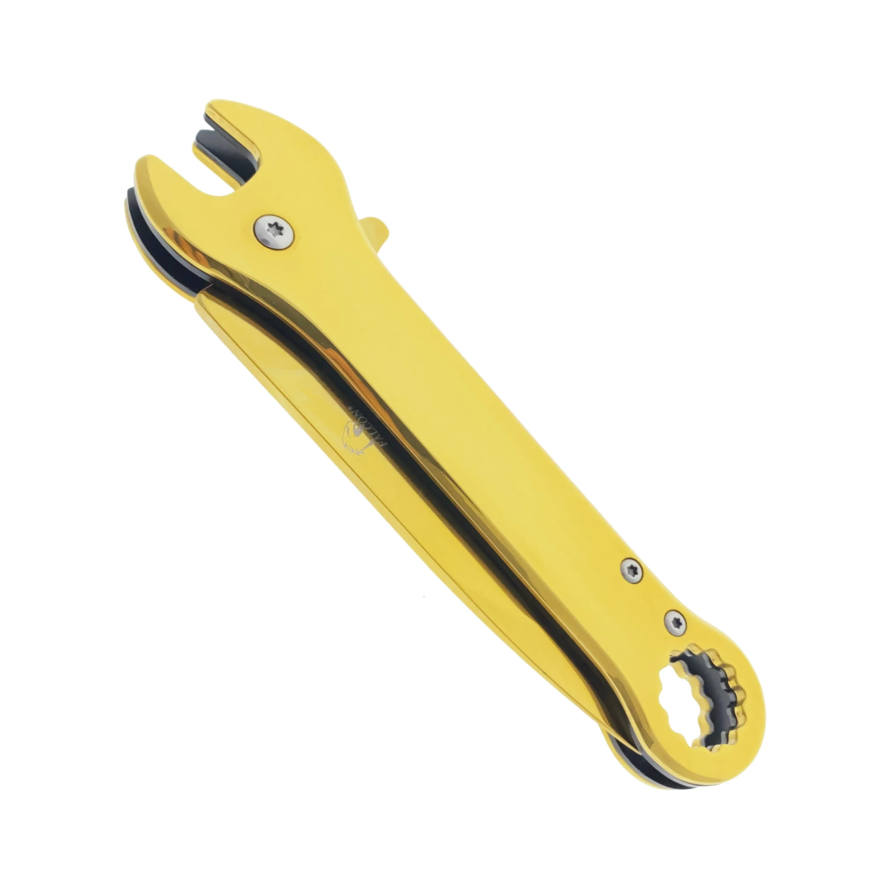 Falcon 7.75" Gold Spring Assisted Knife with 12 mm Wrench Function