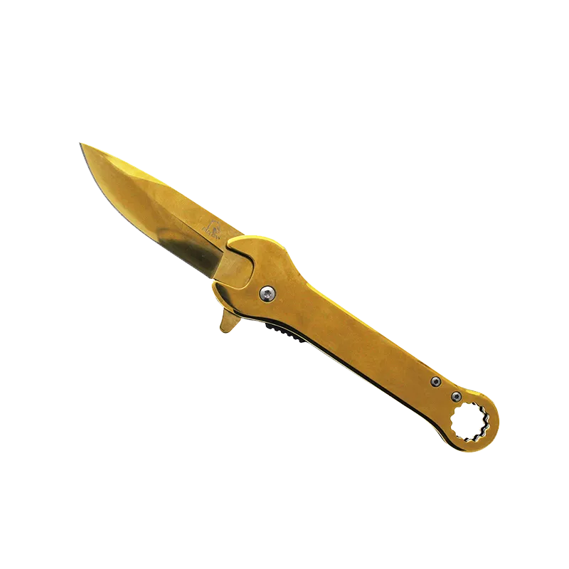 Falcon 7.75" Gold Spring Assisted Knife with 12 mm Wrench Function