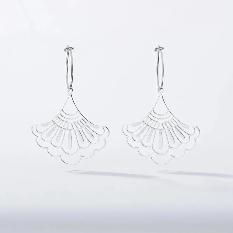 Fashion Leaf Fan-shaped Semi-circular Stainless Steel Earrings