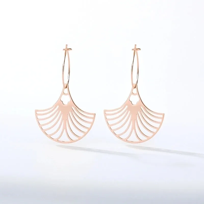 Fashion Leaf Fan-shaped Semi-circular Stainless Steel Earrings