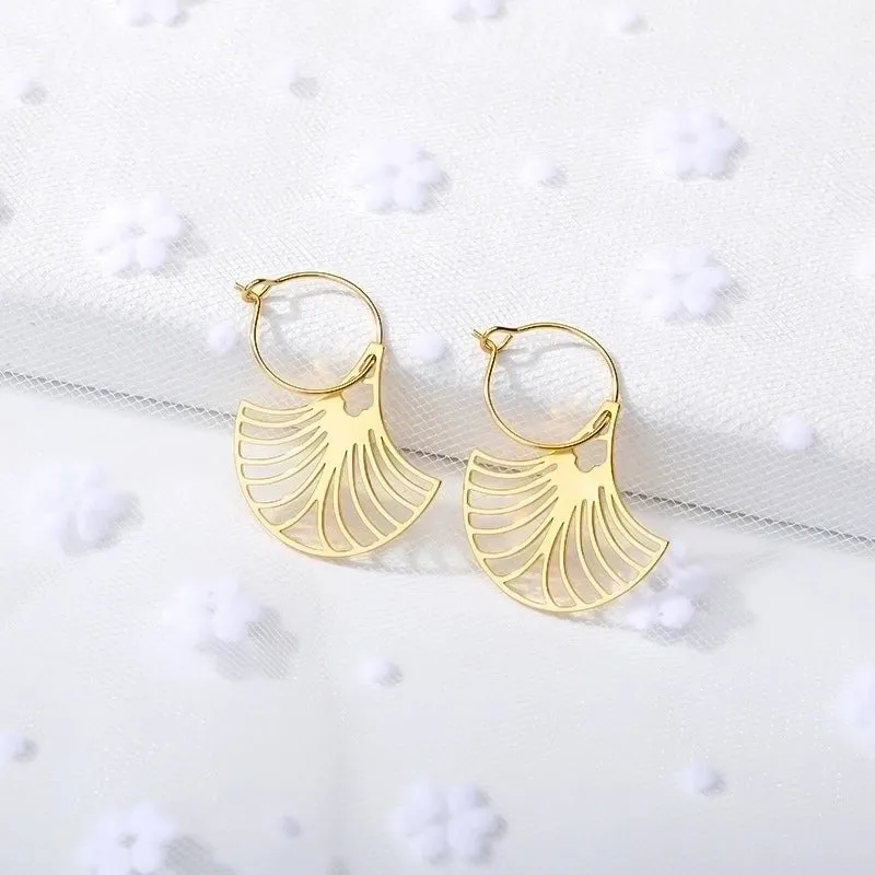 Fashion Leaf Fan-shaped Semi-circular Stainless Steel Earrings