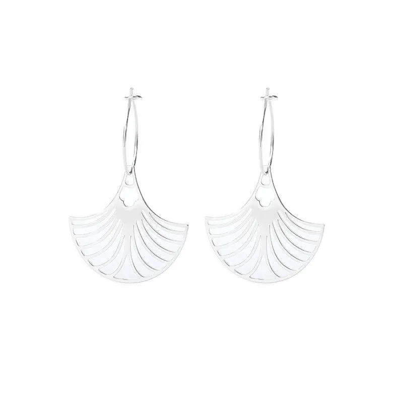 Fashion Leaf Fan-shaped Semi-circular Stainless Steel Earrings