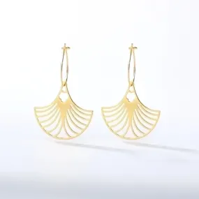 Fashion Leaf Fan-shaped Semi-circular Stainless Steel Earrings