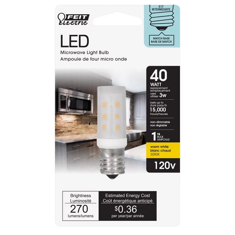 Feit T8 E17 (Intermediate) LED Bulb Warm White 40 Watt Equivalence 1 pk