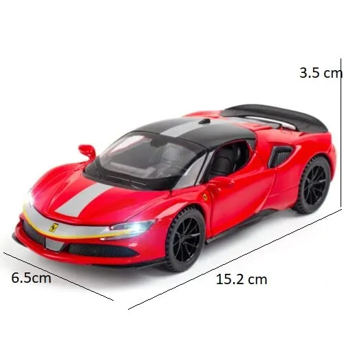 FERRARI SF90 1:32 DIECAST METAL PULLBACK TOY CAR WITH OPENABLE DOORS & LIGHT, MUSIC BOYS CAR FOR KIDS BEST TOYS GIFTS TOYS FOR KIDS [ COLOR AS PER STOCK ]