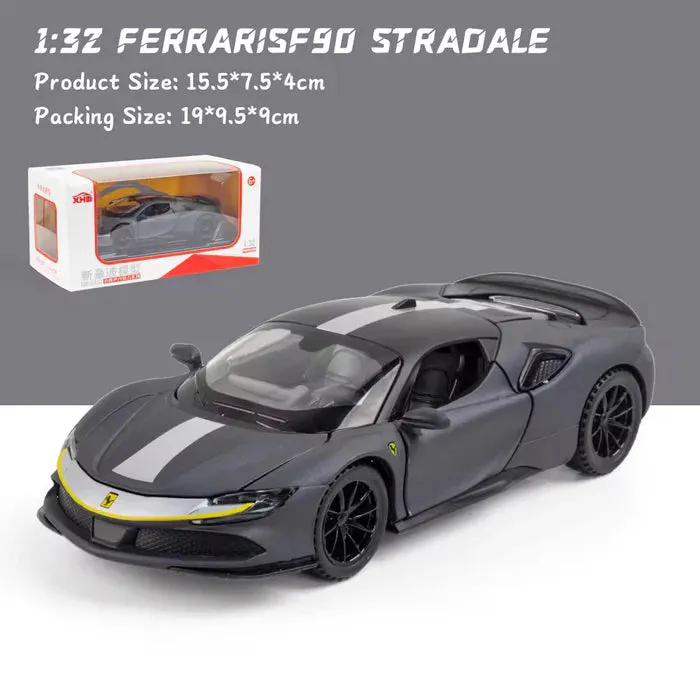 FERRARI SF90 1:32 DIECAST METAL PULLBACK TOY CAR WITH OPENABLE DOORS & LIGHT, MUSIC BOYS CAR FOR KIDS BEST TOYS GIFTS TOYS FOR KIDS [ COLOR AS PER STOCK ]