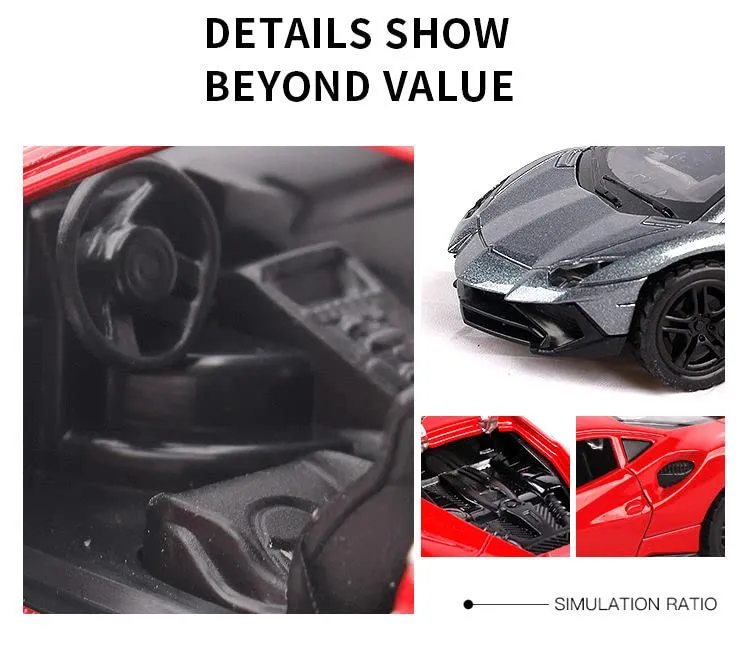 FERRARI SF90 1:32 DIECAST METAL PULLBACK TOY CAR WITH OPENABLE DOORS & LIGHT, MUSIC BOYS CAR FOR KIDS BEST TOYS GIFTS TOYS FOR KIDS [ COLOR AS PER STOCK ]