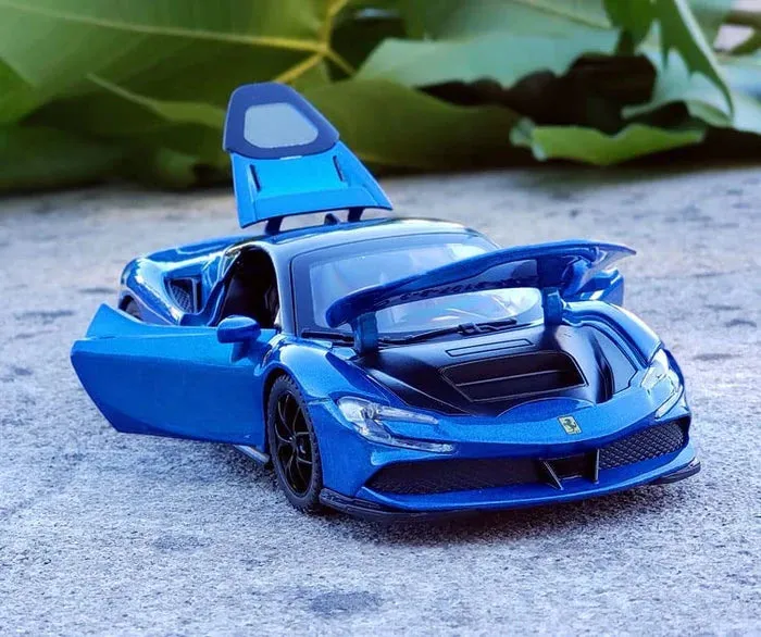 FERRARI SF90 1:32 DIECAST METAL PULLBACK TOY CAR WITH OPENABLE DOORS & LIGHT, MUSIC BOYS CAR FOR KIDS BEST TOYS GIFTS TOYS FOR KIDS [ COLOR AS PER STOCK ]