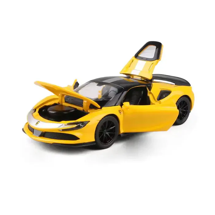 FERRARI SF90 1:32 DIECAST METAL PULLBACK TOY CAR WITH OPENABLE DOORS & LIGHT, MUSIC BOYS CAR FOR KIDS BEST TOYS GIFTS TOYS FOR KIDS [ COLOR AS PER STOCK ]