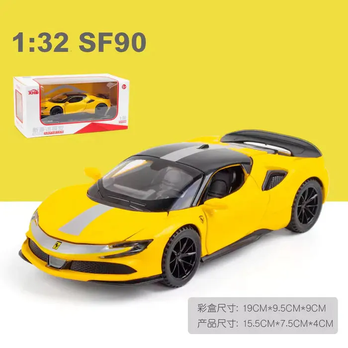 FERRARI SF90 1:32 DIECAST METAL PULLBACK TOY CAR WITH OPENABLE DOORS & LIGHT, MUSIC BOYS CAR FOR KIDS BEST TOYS GIFTS TOYS FOR KIDS [ COLOR AS PER STOCK ]