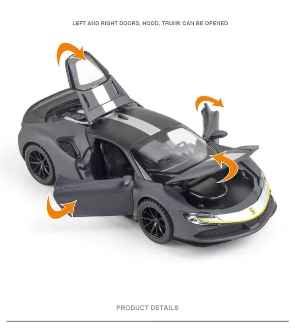 FERRARI SF90 1:32 DIECAST METAL PULLBACK TOY CAR WITH OPENABLE DOORS & LIGHT, MUSIC BOYS CAR FOR KIDS BEST TOYS GIFTS TOYS FOR KIDS [ COLOR AS PER STOCK ]