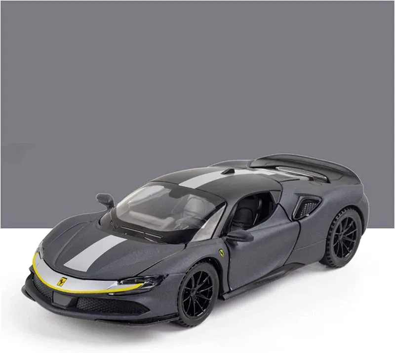 FERRARI SF90 1:32 DIECAST METAL PULLBACK TOY CAR WITH OPENABLE DOORS & LIGHT, MUSIC BOYS CAR FOR KIDS BEST TOYS GIFTS TOYS FOR KIDS [ COLOR AS PER STOCK ]