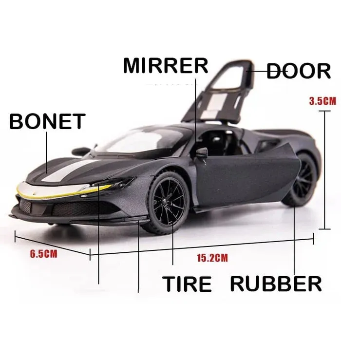 FERRARI SF90 1:32 DIECAST METAL PULLBACK TOY CAR WITH OPENABLE DOORS & LIGHT, MUSIC BOYS CAR FOR KIDS BEST TOYS GIFTS TOYS FOR KIDS [ COLOR AS PER STOCK ]