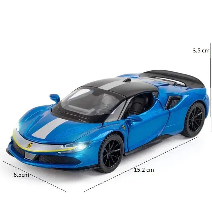 FERRARI SF90 1:32 DIECAST METAL PULLBACK TOY CAR WITH OPENABLE DOORS & LIGHT, MUSIC BOYS CAR FOR KIDS BEST TOYS GIFTS TOYS FOR KIDS [ COLOR AS PER STOCK ]