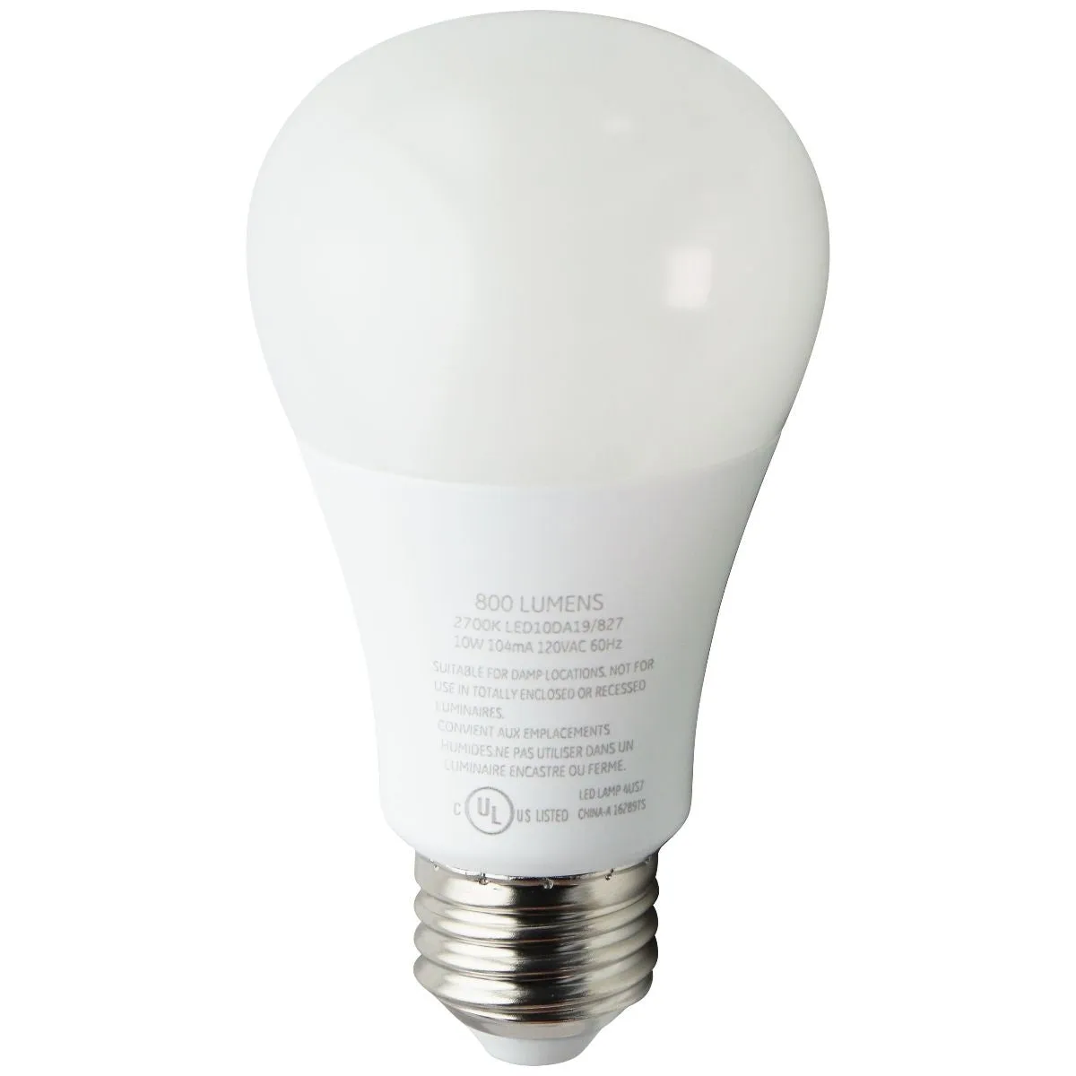 GE General Electric 800 Lumen 2700K LED Bulb - White (LED10DA19/827)