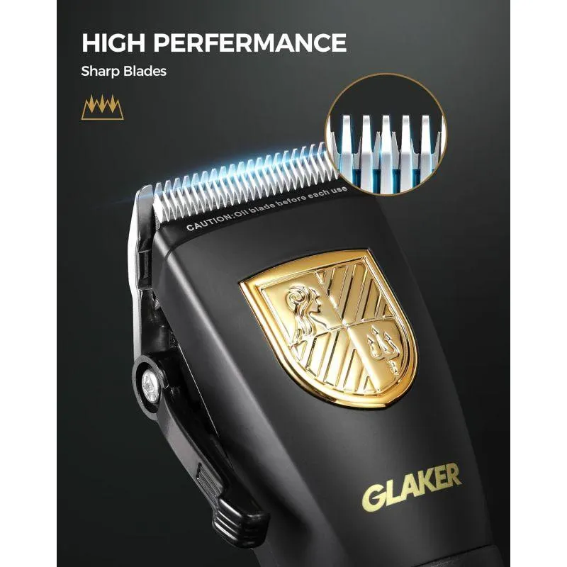 Glaker Professional Cordless Hair Clippers and Trimmer Kit for Barber with LCD Display, 15 Guide Combs - Black - 6026 1019