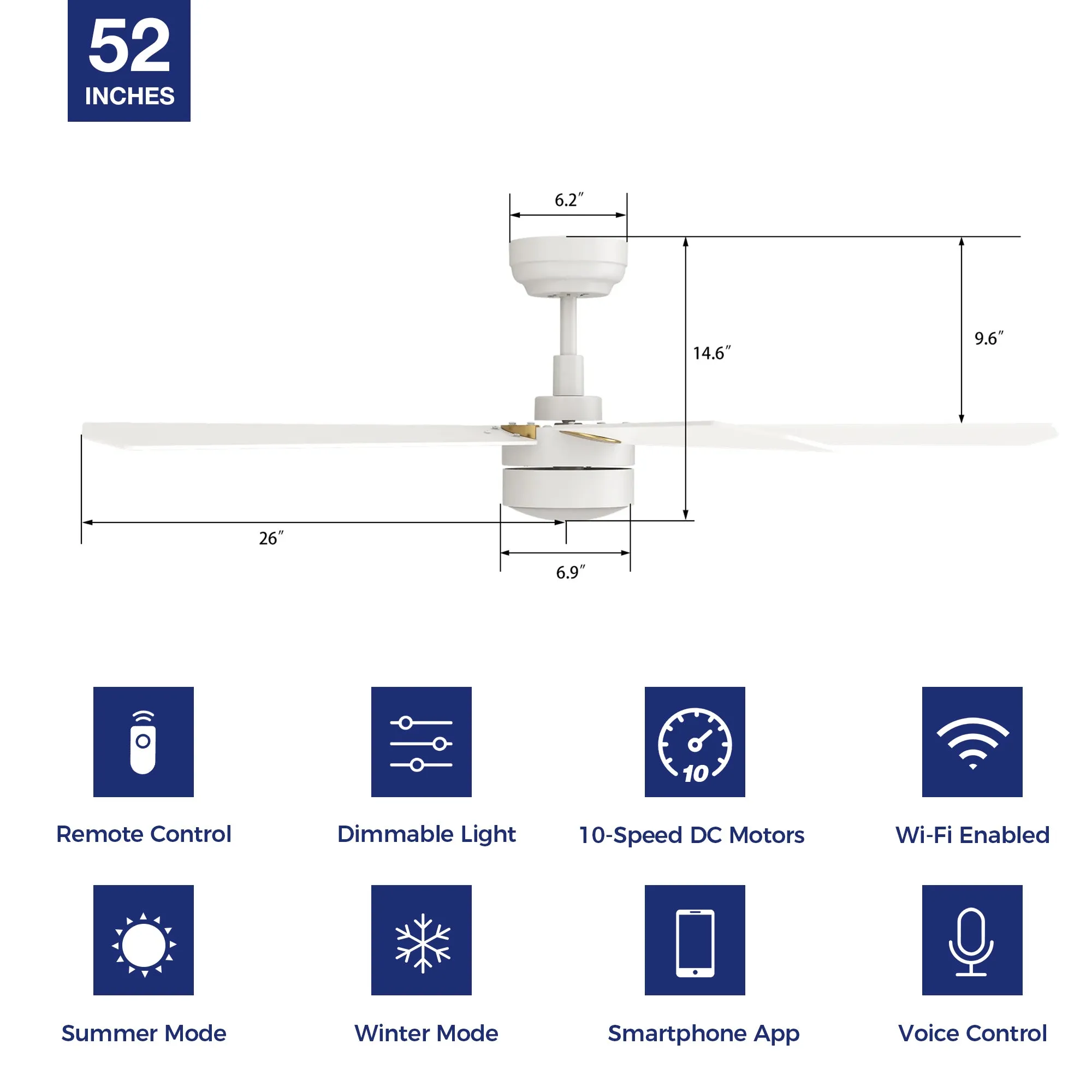 Granby Smart Ceiling Fan with LED Light and Remote Outdoor/Indoor 52"