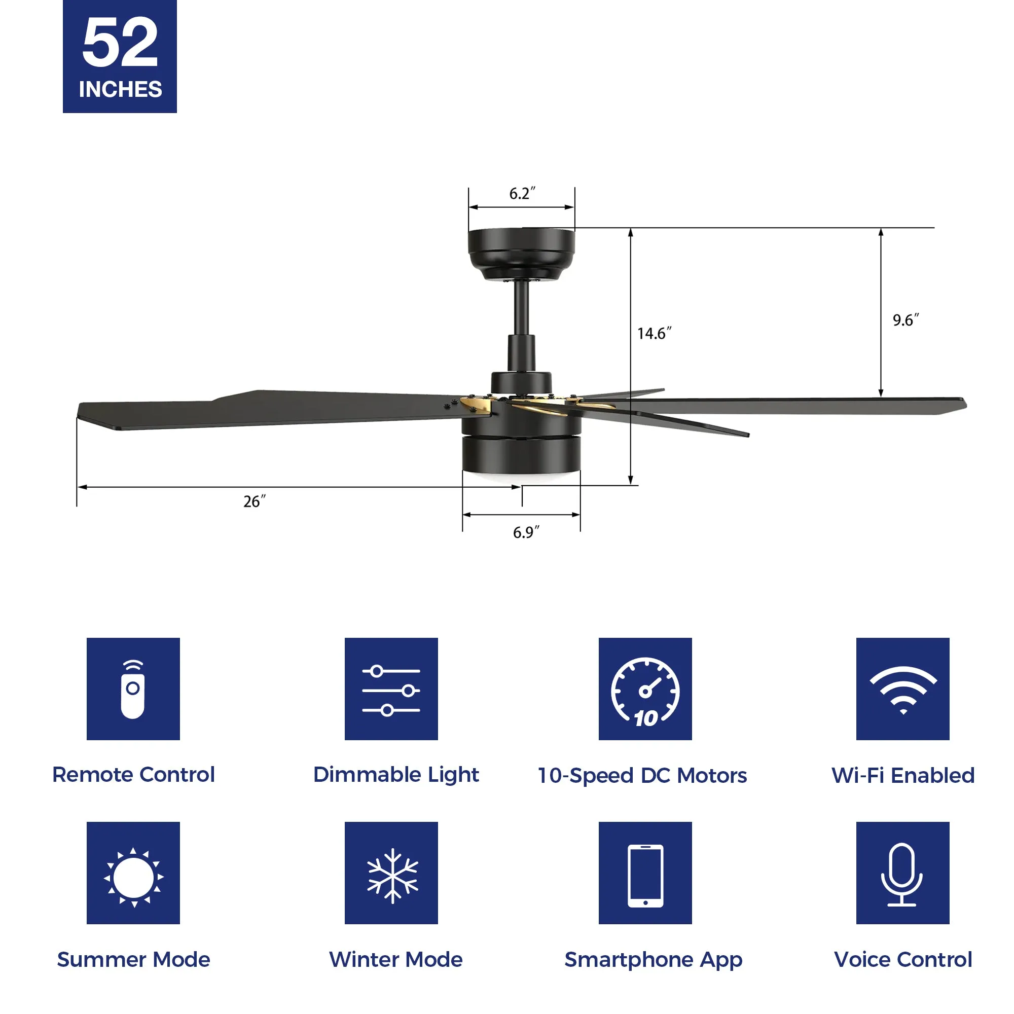 Granby Smart Ceiling Fan with LED Light and Remote Outdoor/Indoor 52"